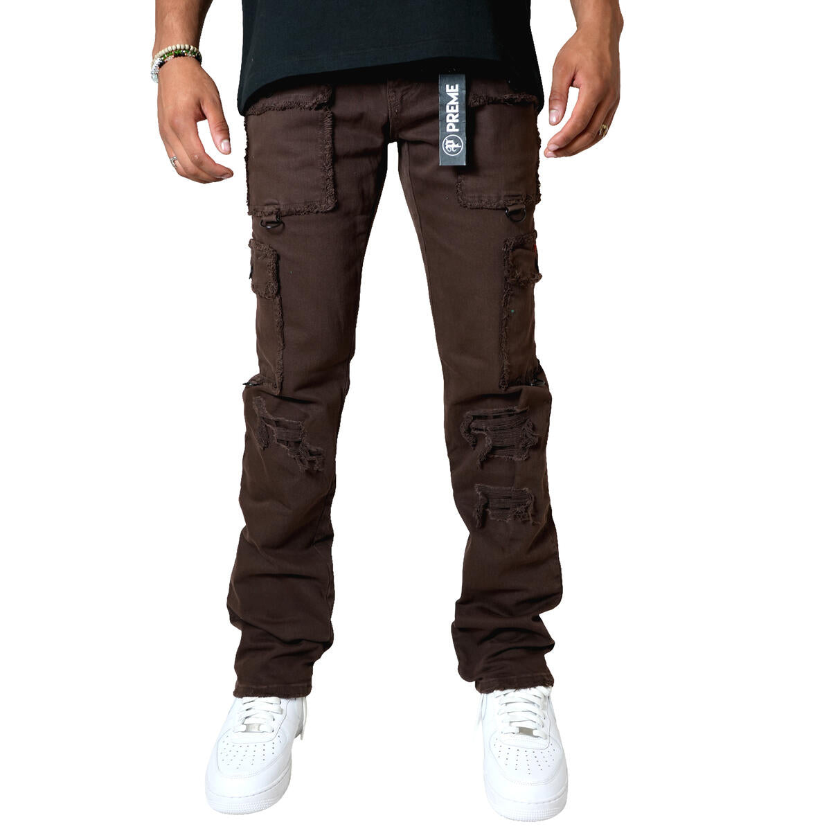 The Nomad Stacked Cargo Denim Jeans - Chocolate