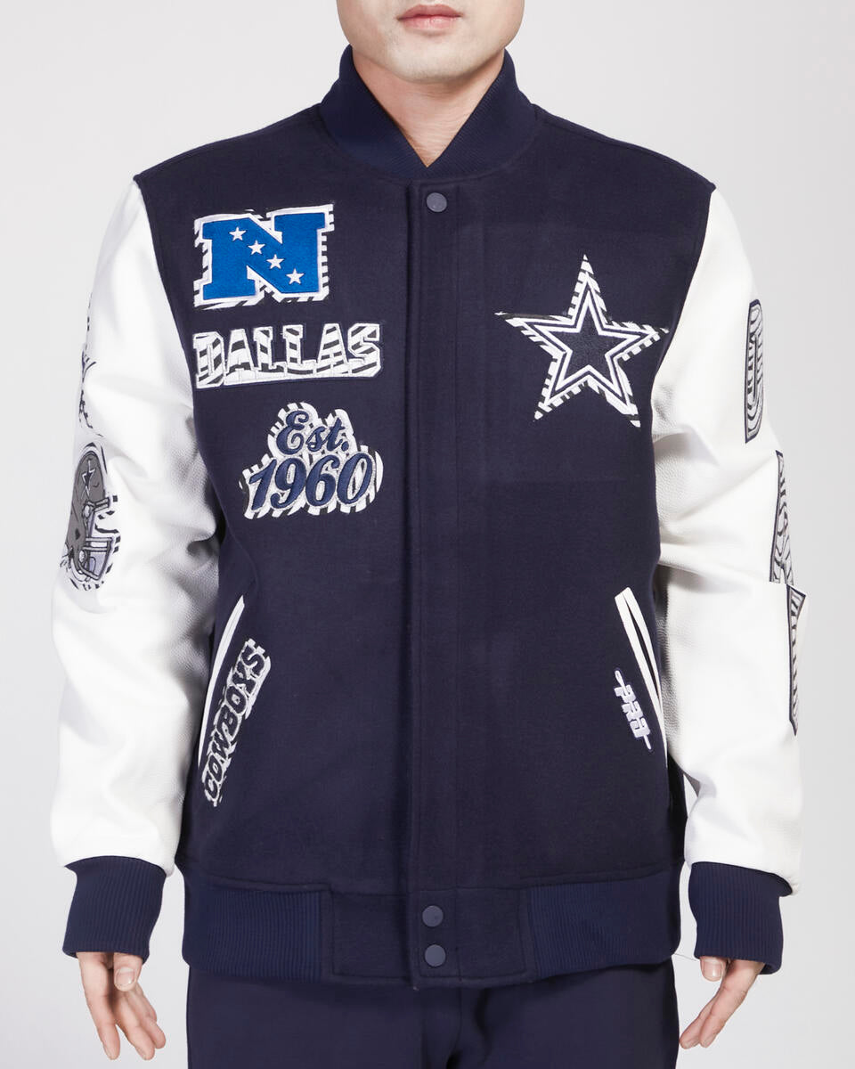 Dallas Cowboys Animal Print Wool Varsity Jacket - Midnight Navy/White