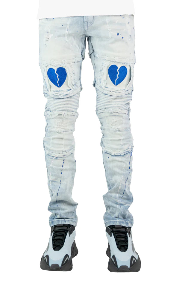 Broken Heart Denim Jeans - Light Wash/Royal Blue – Todays Man Store