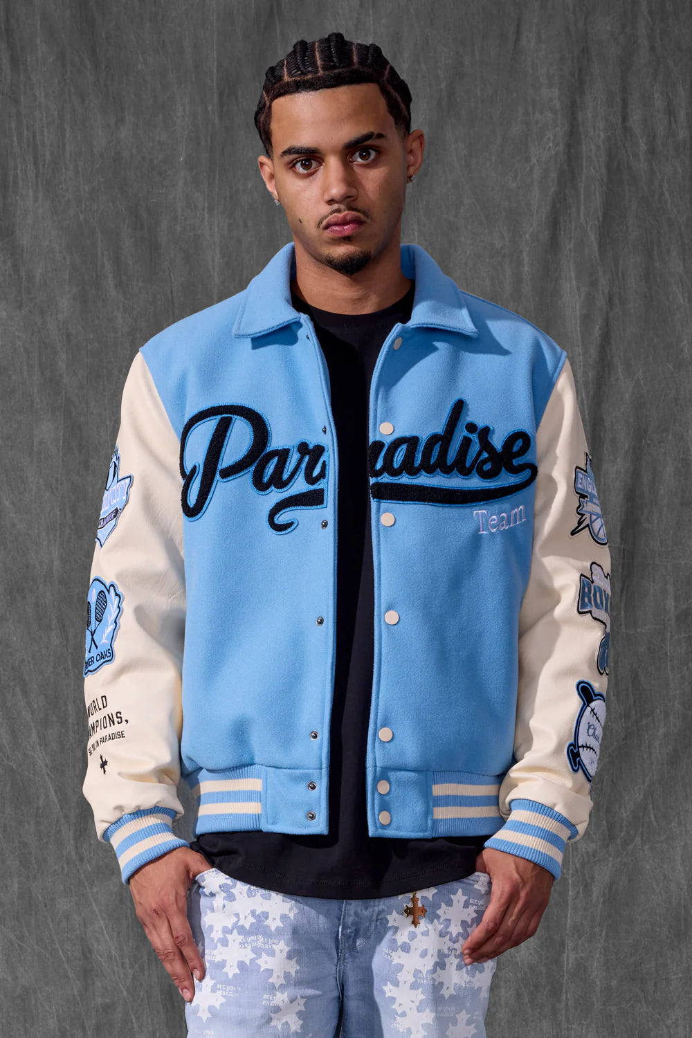 Paradise Team Varsity Jacket (Sky Blue) – Todays Man Store Paradise Team Varsity Jacket (Sky Blue) – Todays Man Store