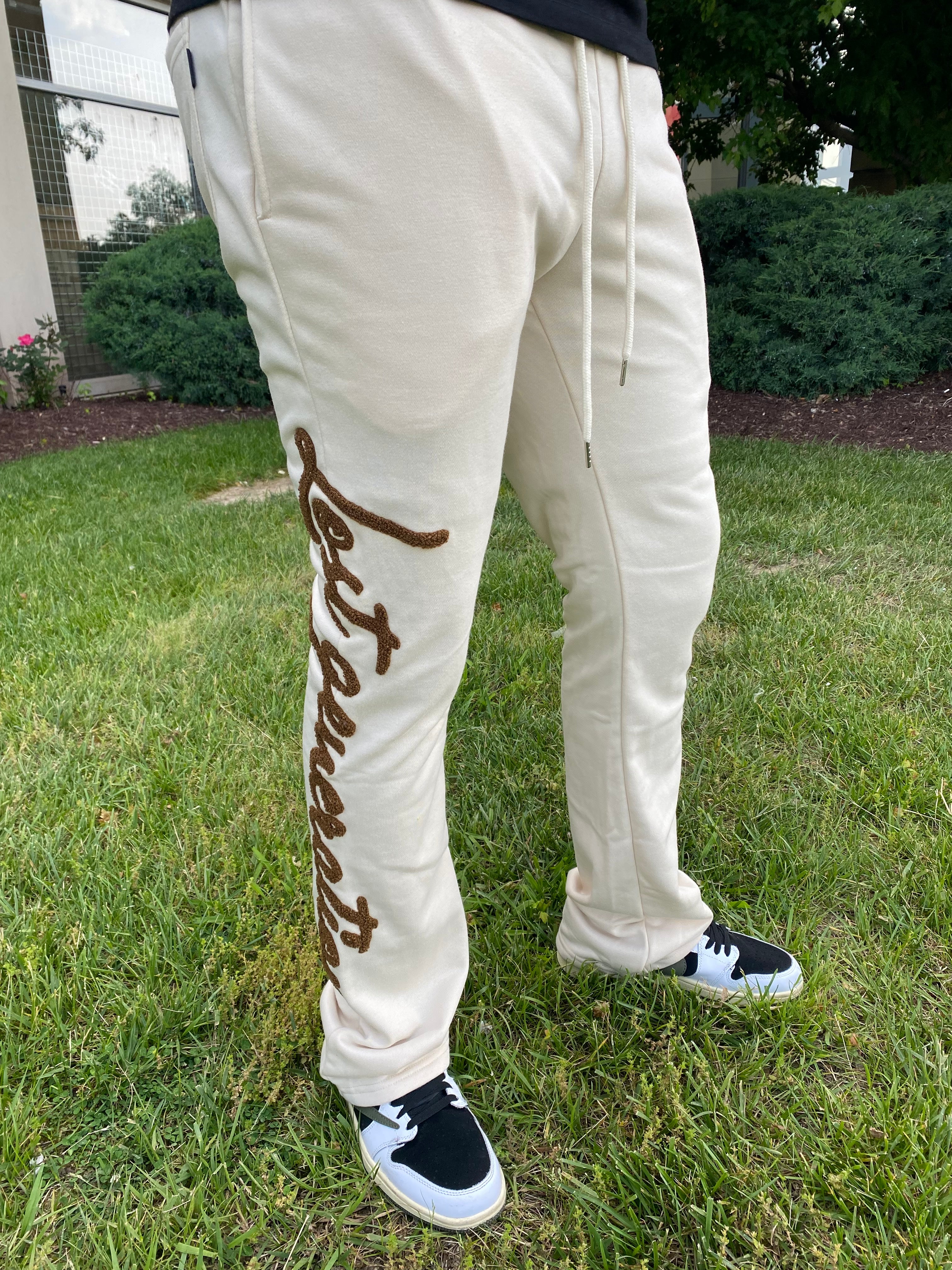 White 2025 stacked sweatpants