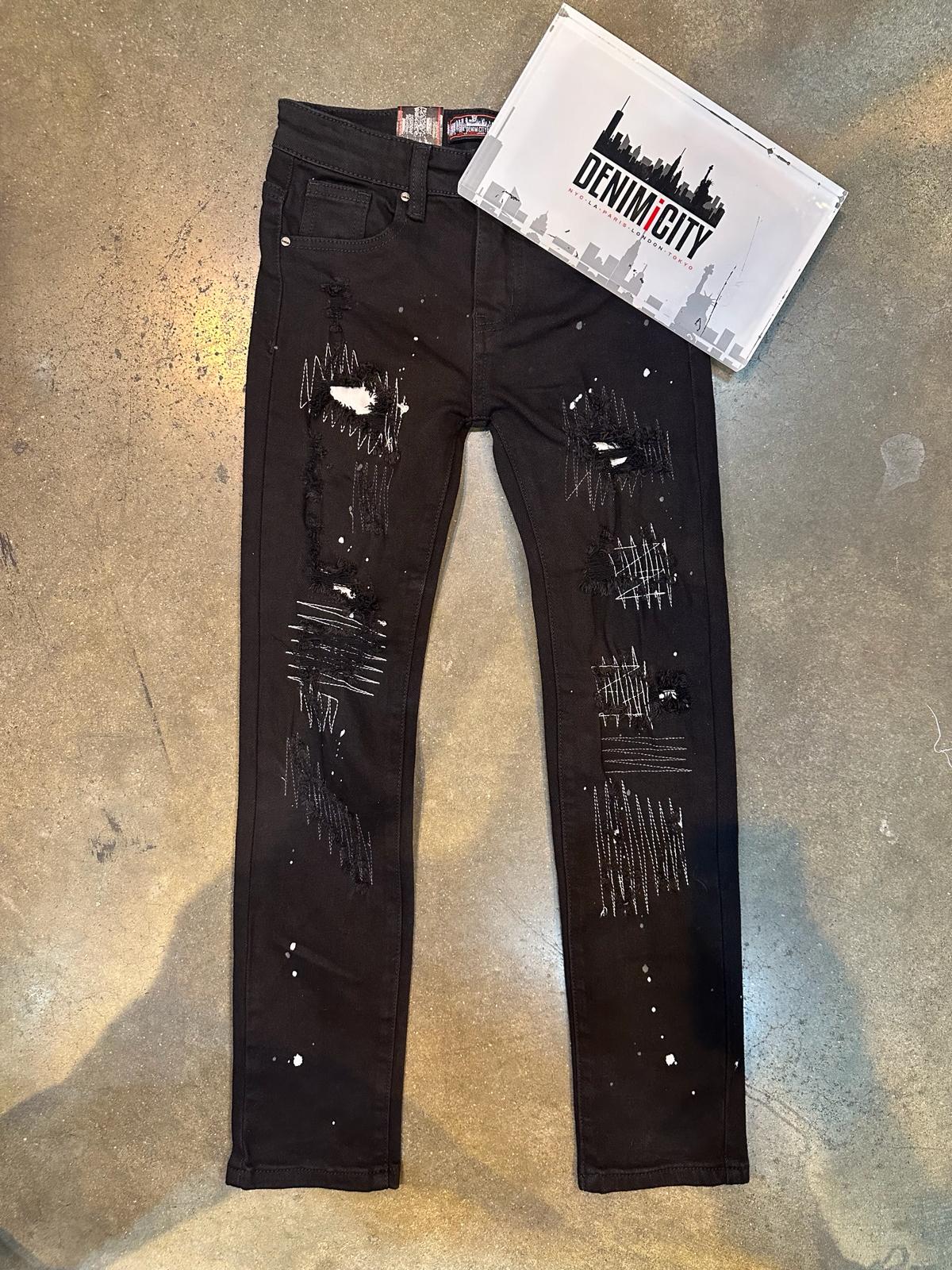 Kids Rip N Repair Denim Jeans With White Stitch - Jet Black Wash