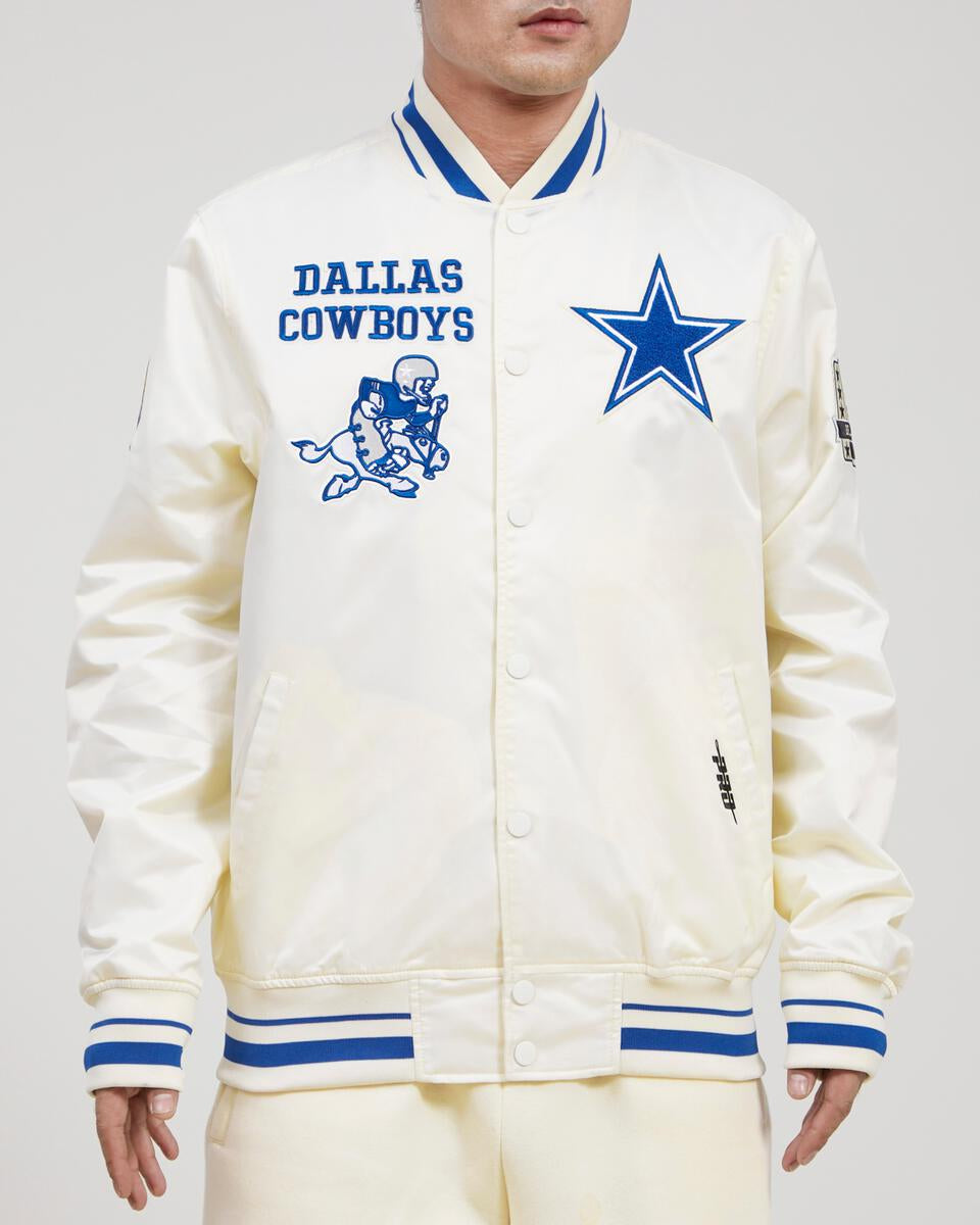 Dallas Cowboys Retro Classic Rib Satin Jacket - Eggshell/Dodger Blue