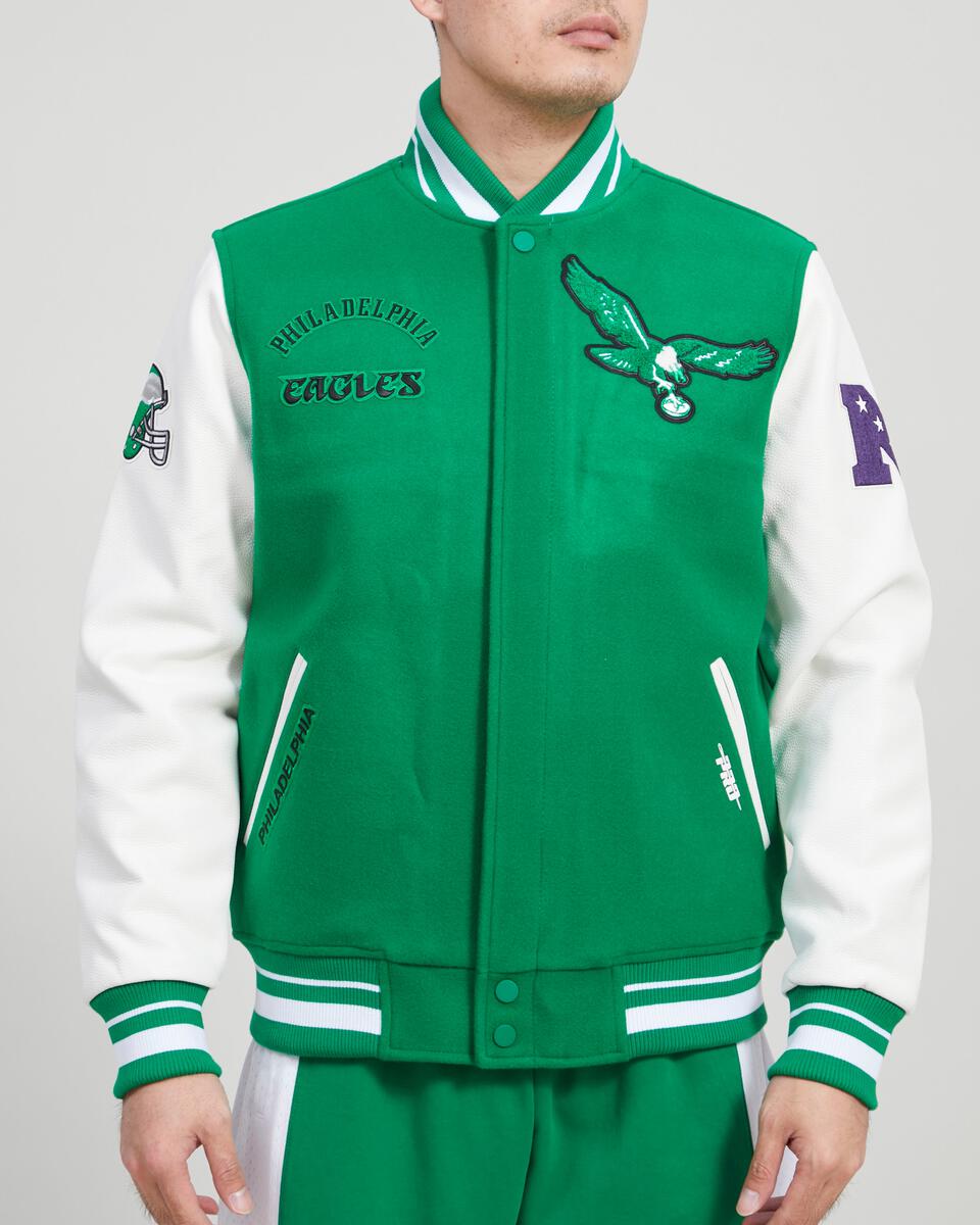 Philadelphia Eagles Retro Classic Rib Wool Varsity Jacket - Kelly Green/White