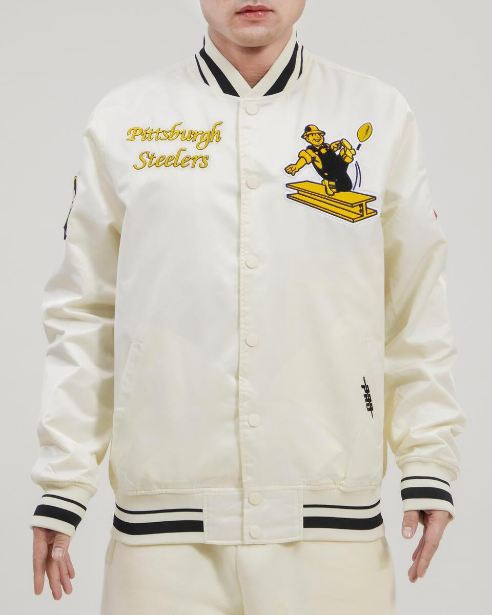 Pittsburgh Steelers Retro Classic Rib Satin Jacket - Eggshell/Black