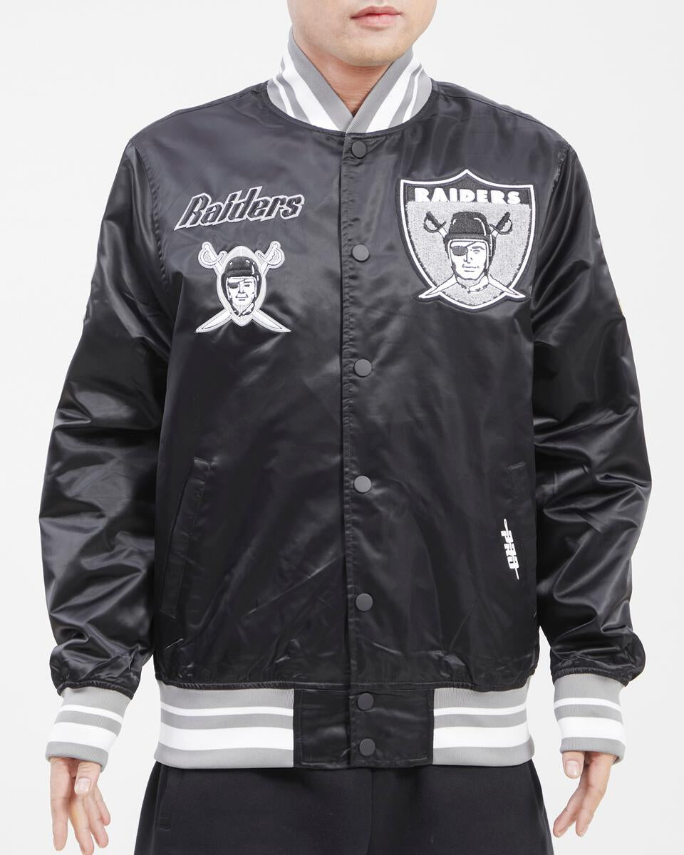 Las Vegas Raiders Retro Classic Rib Satin Jacket - Black/Gray