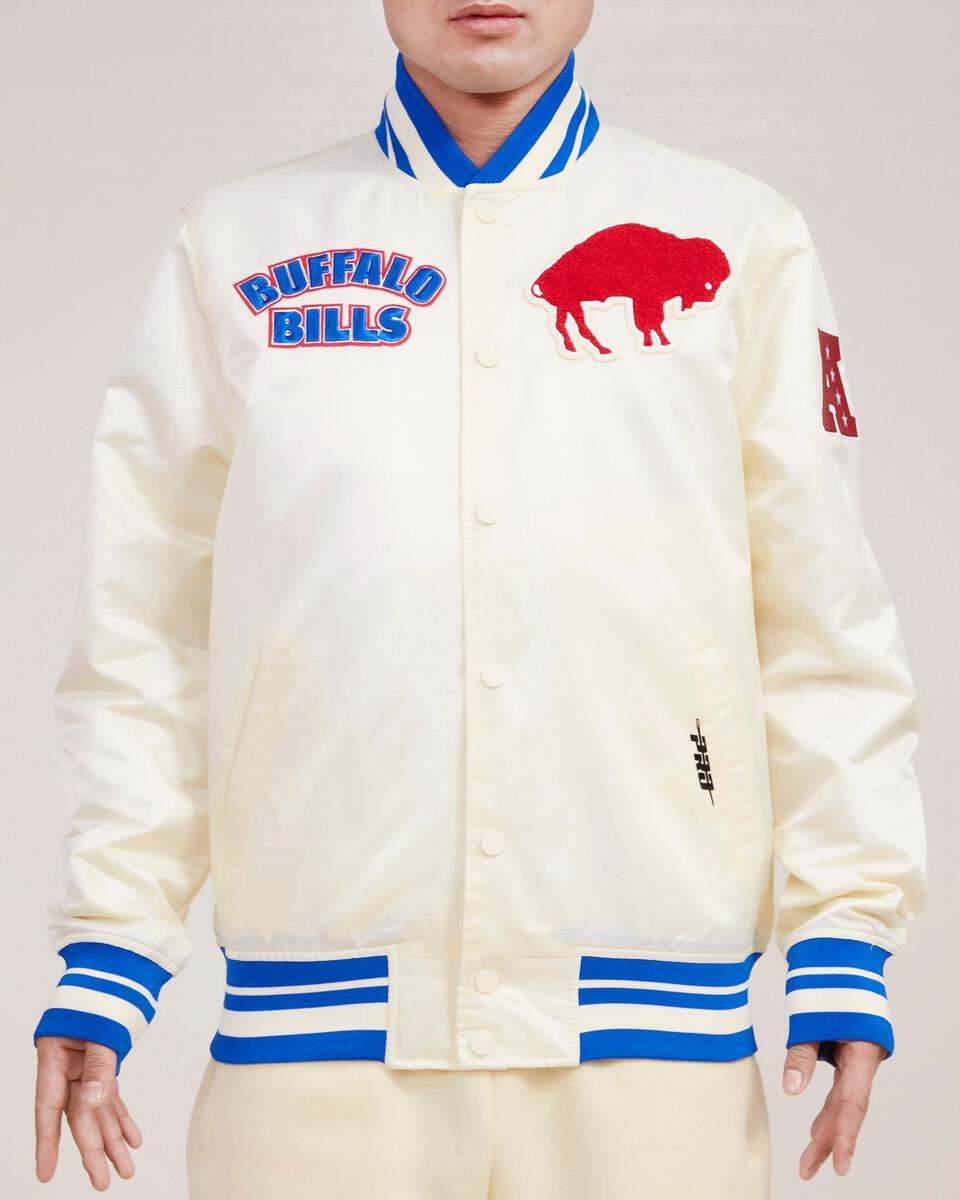 Buffalo Bills Retro Classic Rib Satin Jacket - Eggshell/Royal Blue