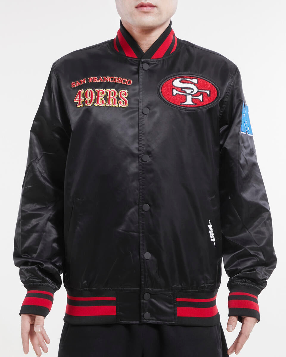 San Francisco 49Ers Retro Classic Rib Satin Jacket - Black/Red