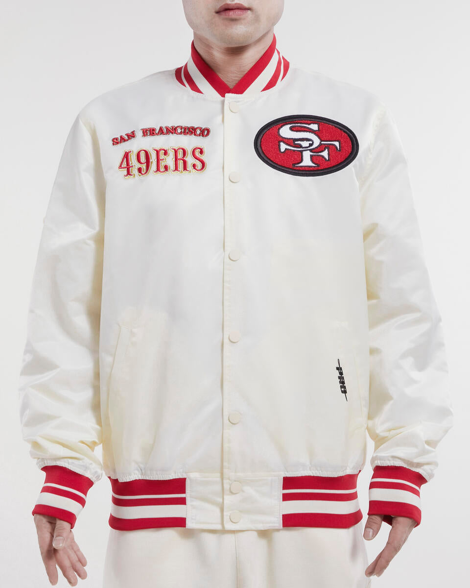 San Francisco 49Ers Retro Classic Rib Satin Jacket - Eggshell/Red