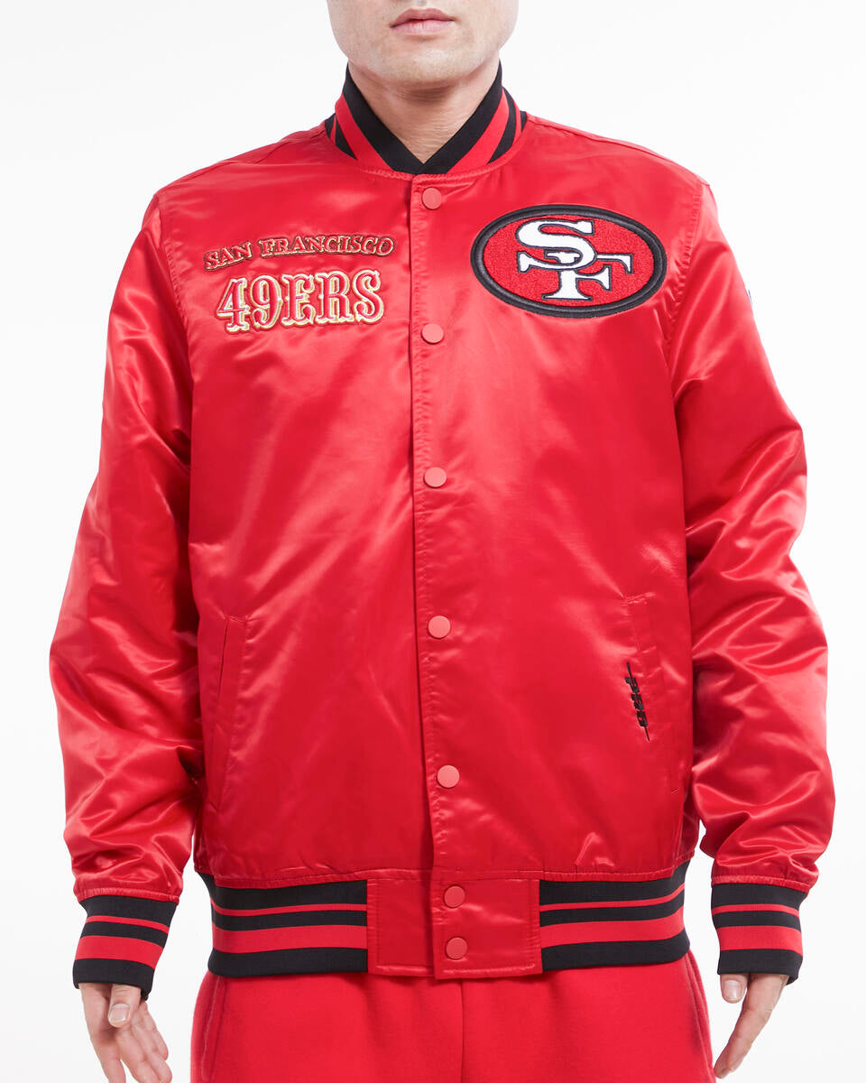 San Francisco 49Ers Retro Classic Rib Satin Jacket - Red/Black