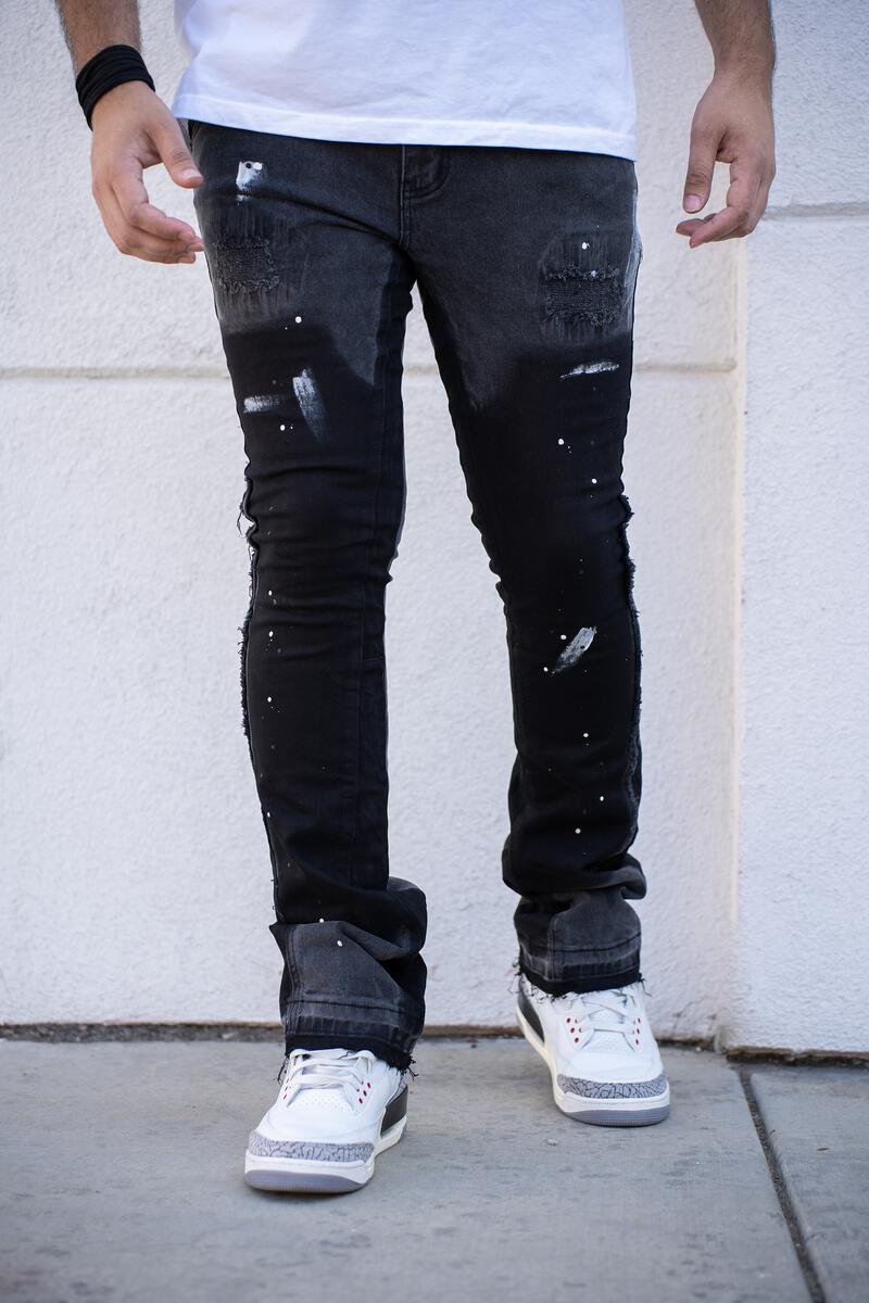 Athens Stacked Premium Denim Jeans - Black