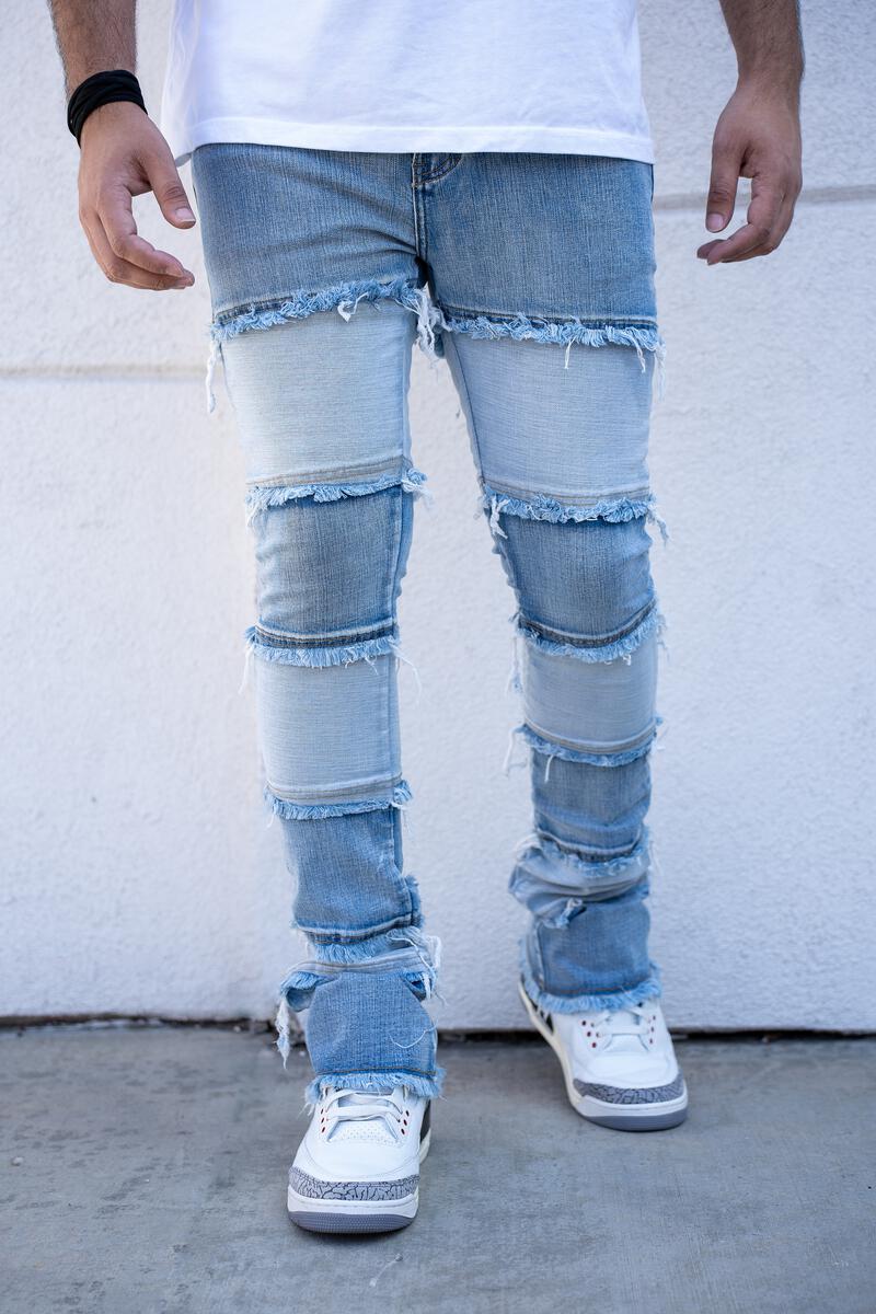 Elbe Stacked Premium Denim Jeans - Light Blue