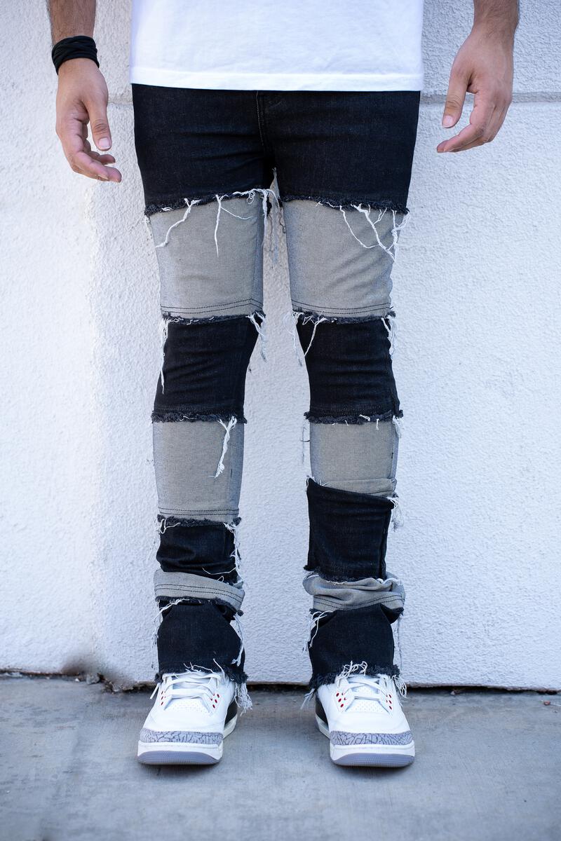 Elbe Stacked Premium Denim Jeans - Black
