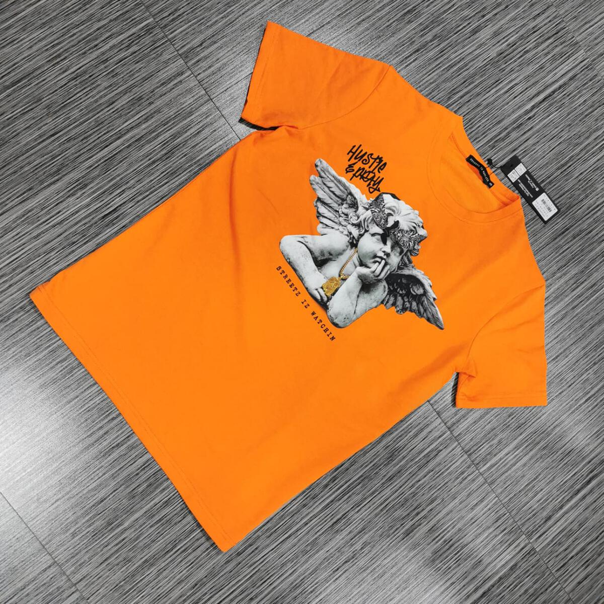 "Hustle & Pray" T-Shirt - Tangerine