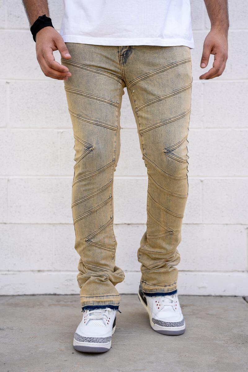 Adonis Stacked Premium Denim (Tan Blue)