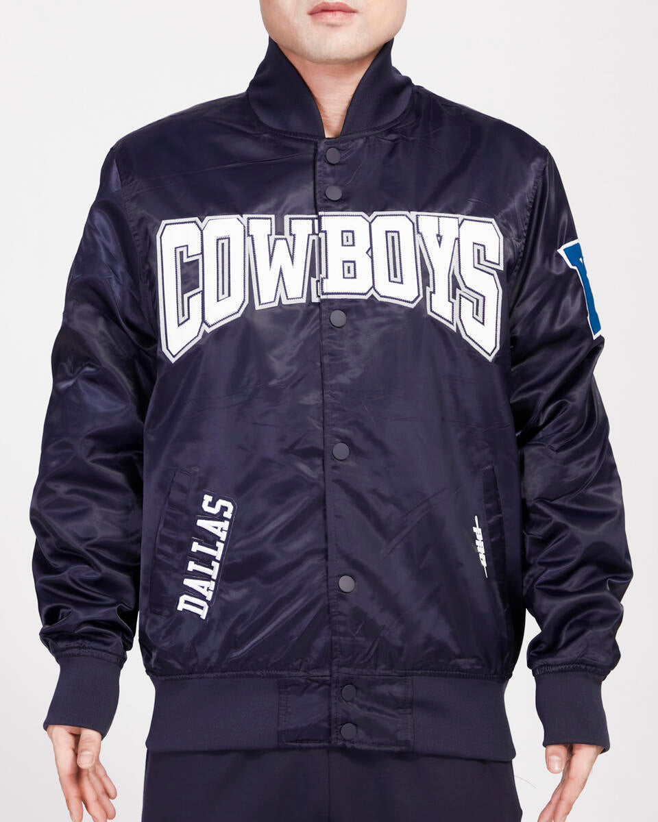 Dallas Cowboys Crest Emblem Satin Jacket -Midnight Navy