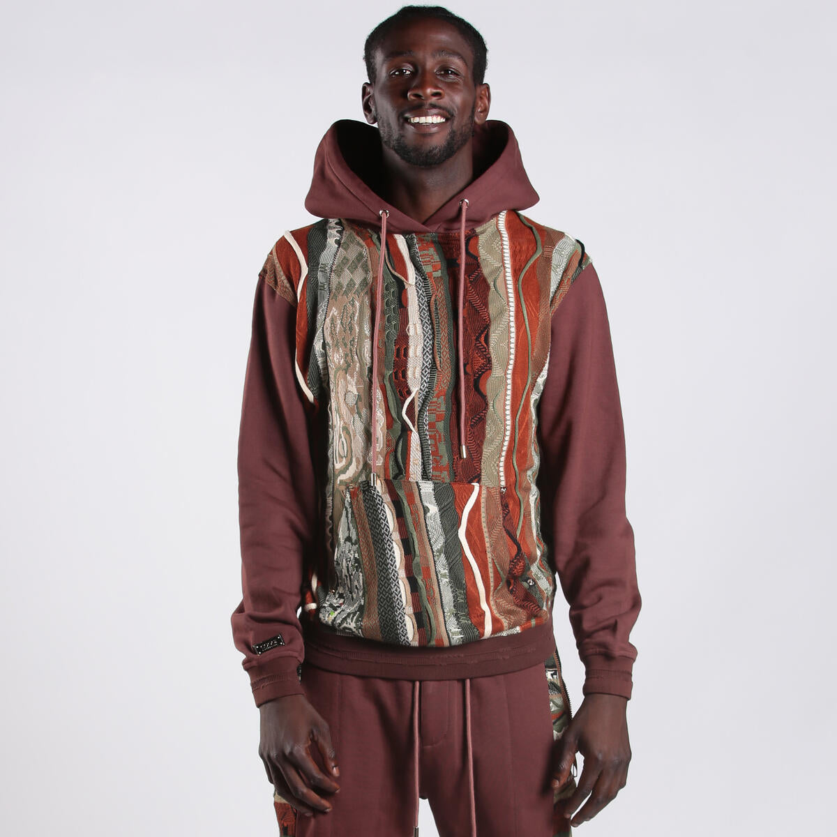 Coogi Sweater Pieced Fleece Hoody - Brown