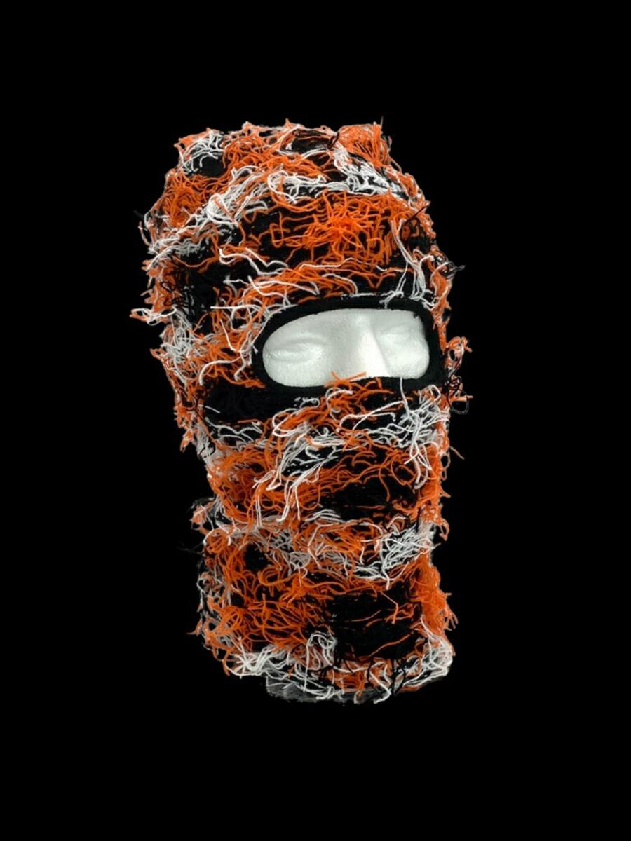 Fuzzy Balaclava Face Mask - Orange Camo