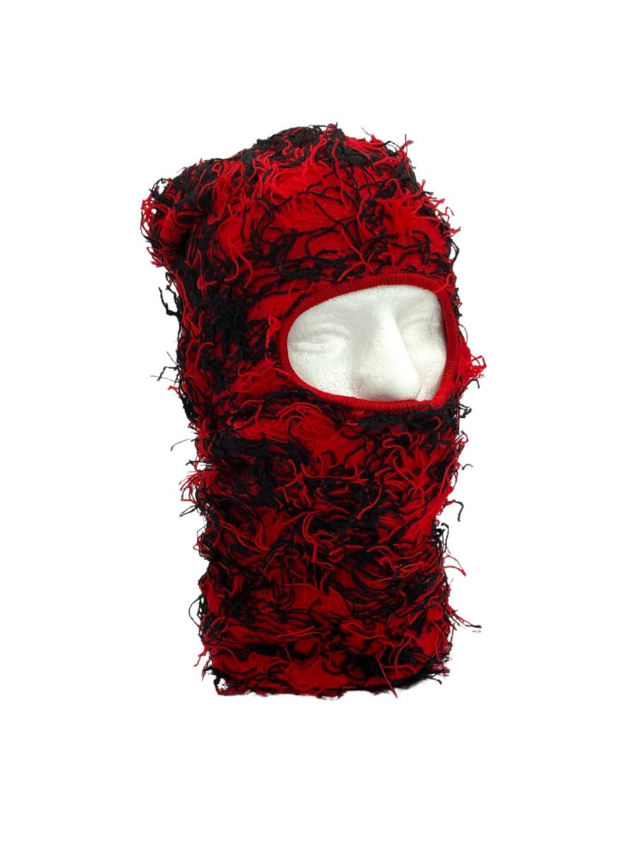 Fuzzy Balaclava Face Mask - Red/Black