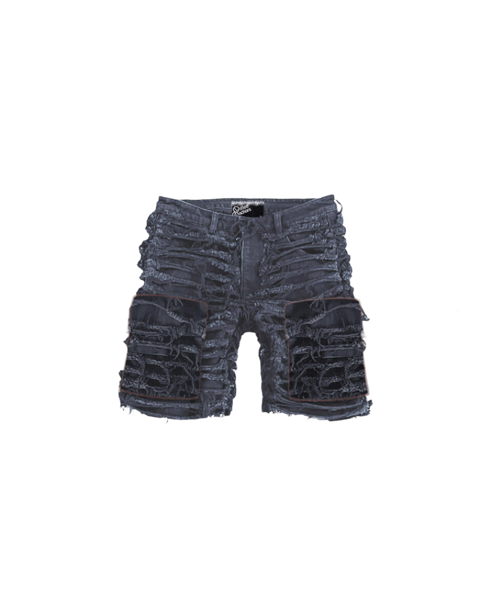 Shredded Denim Cargo Shorts - Blue