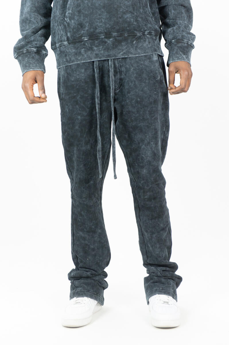 Acid Wash Fleece Stacked Pants - Black