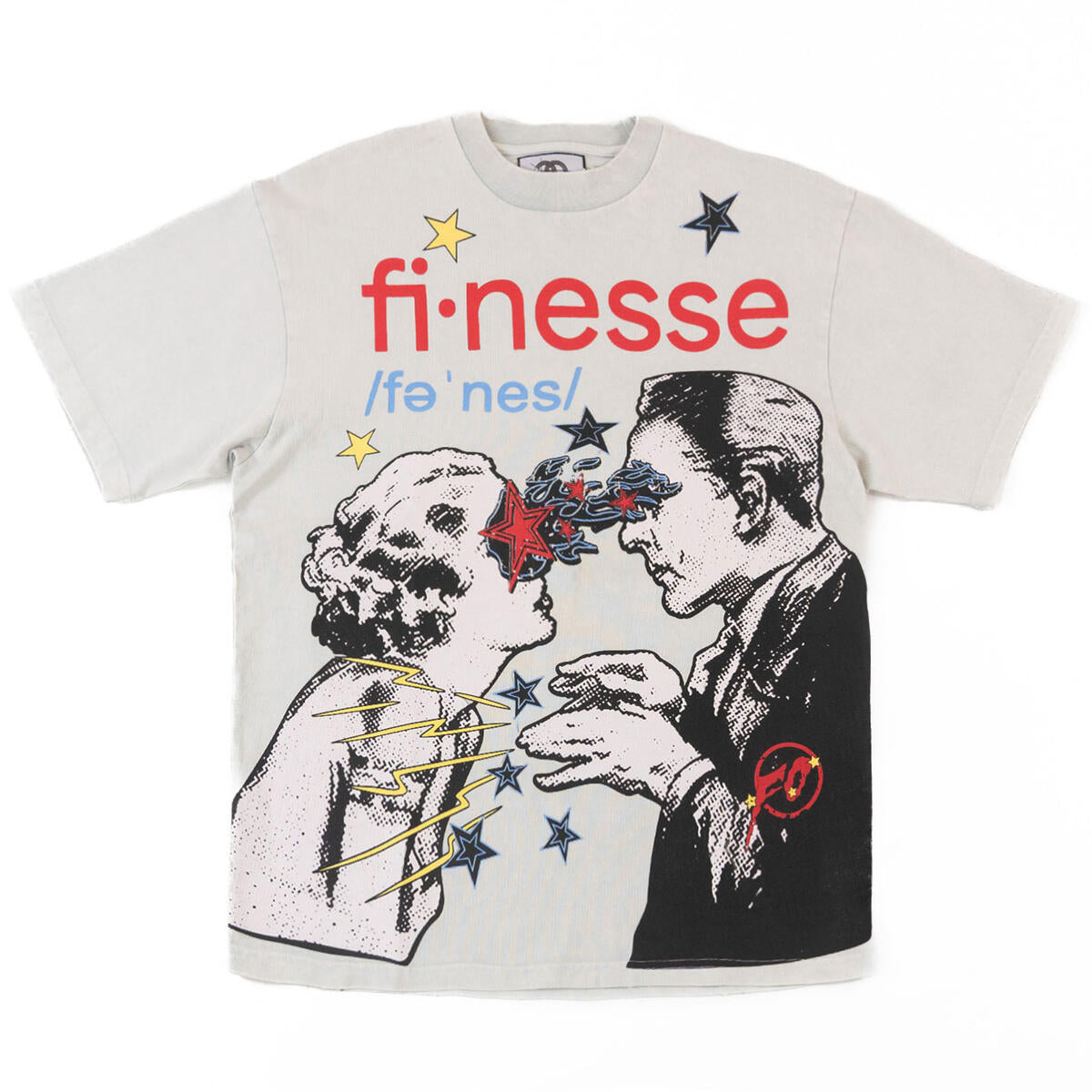 Finesse Acid Wash Box Tee - White