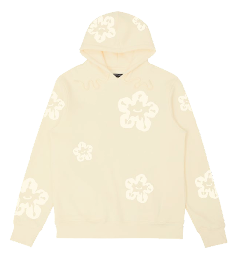 Floral Tear Drip Fleece Hoodie - Eggshell