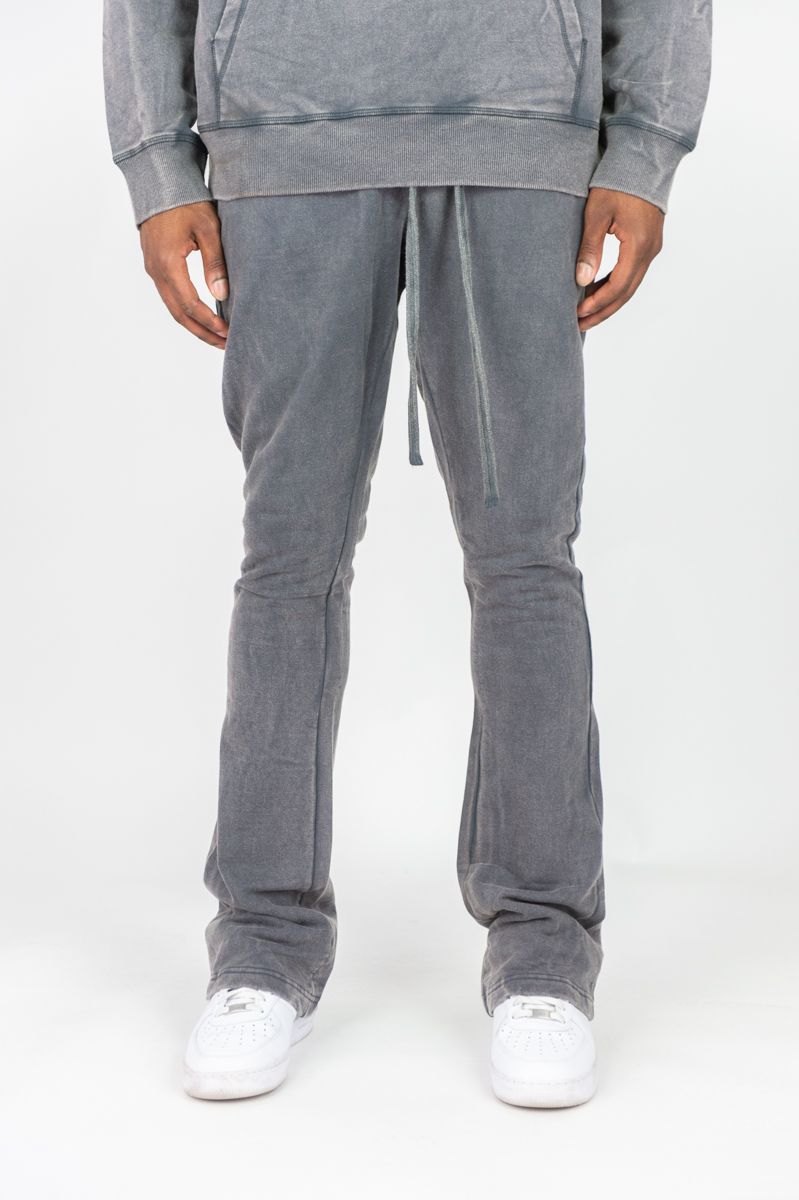 Acid Wash Fleece Stacked Pants - Dark Grey