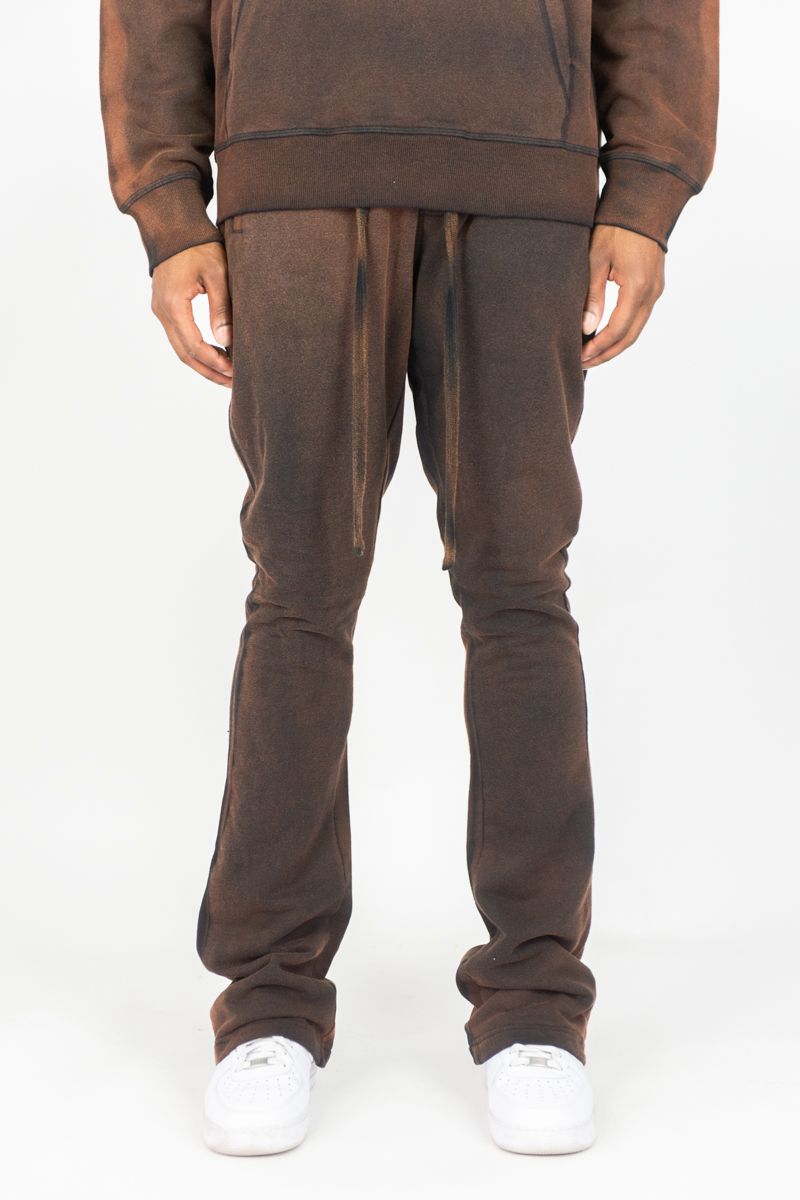 Acid Wash Fleece Stacked Pants - Rust