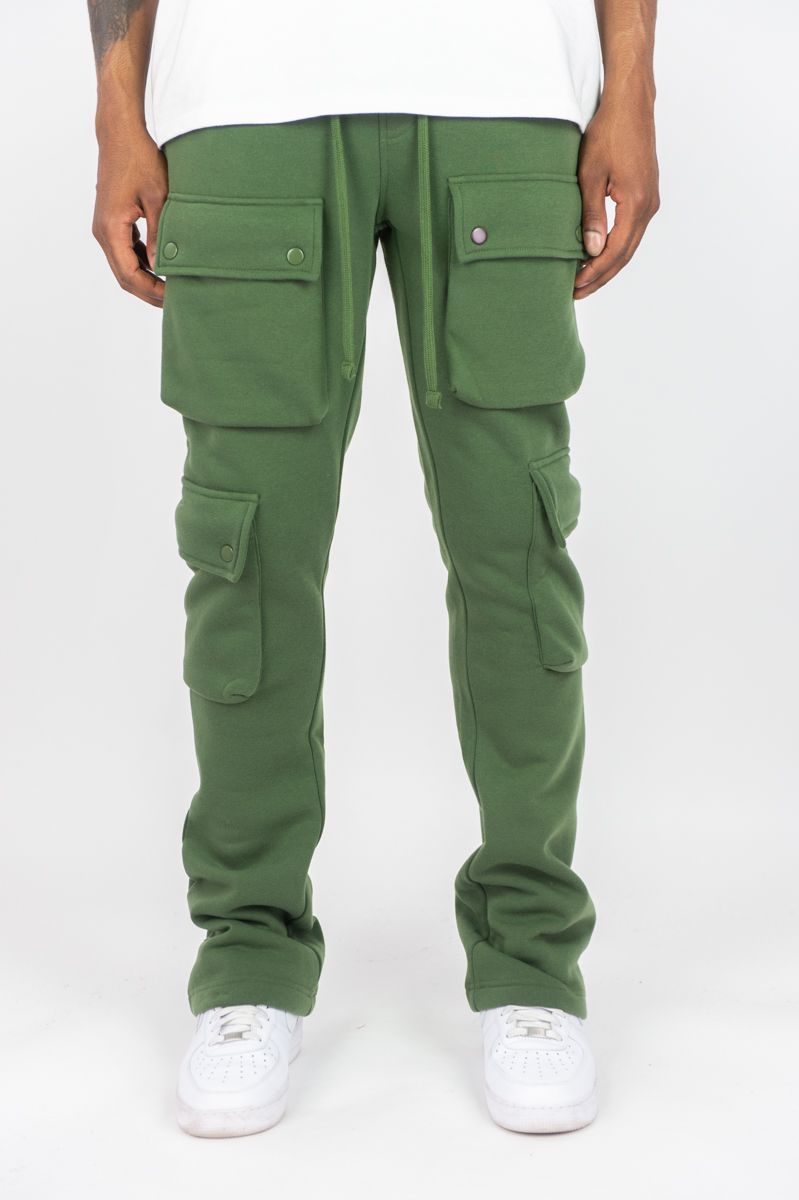 Stacked Cargo Fleece Pants (Olive)