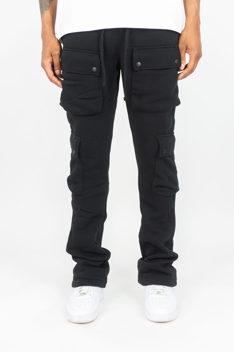 Rebel Minds - Stacked Cargo Fleece Pants - Black