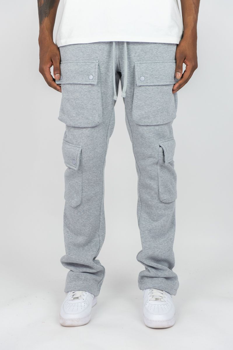 Rebel Minds - Stacked Cargo Fleece Pants - Heather Grey