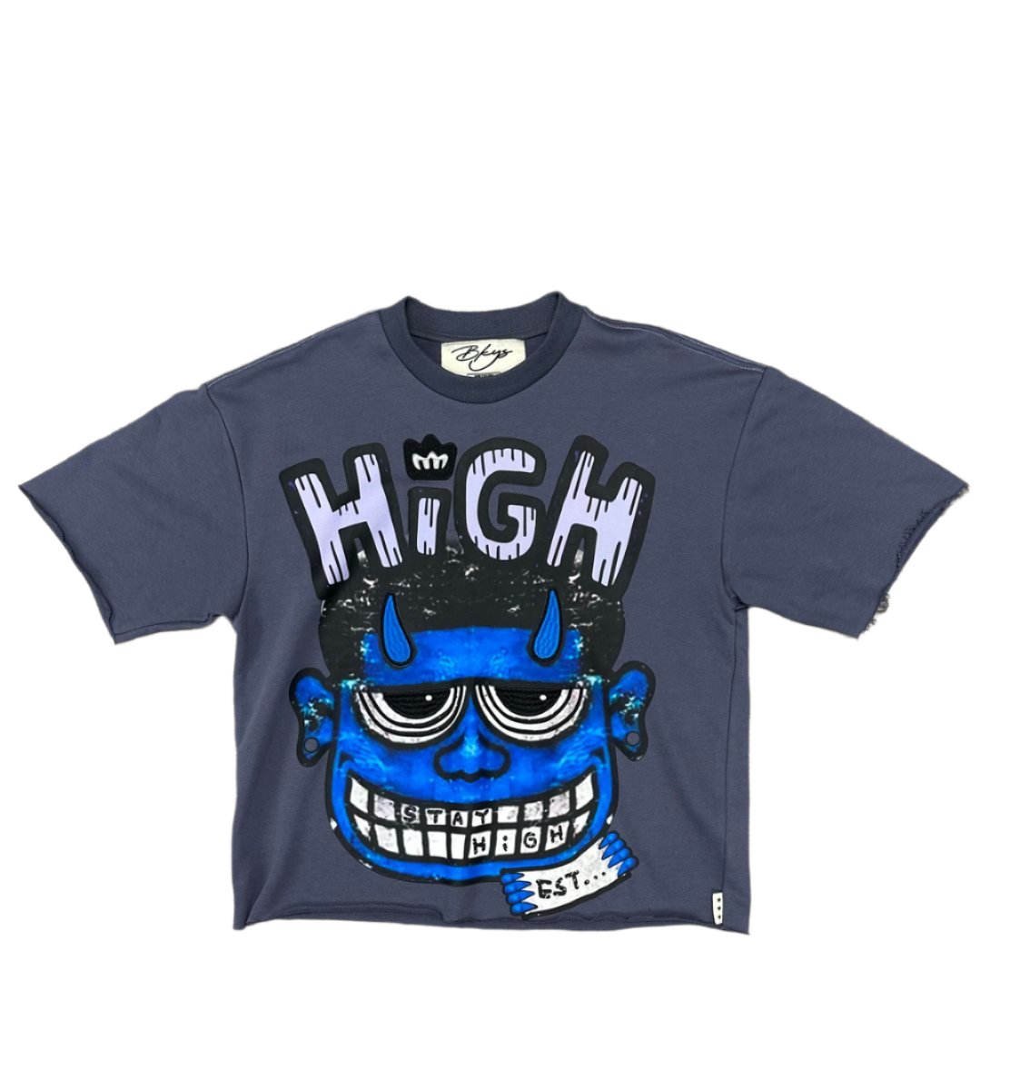 Stay High" F-Terry Cropped T-Shirt - Grey