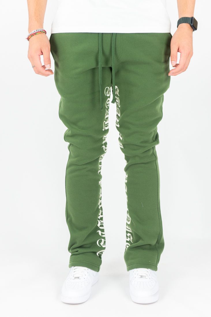 Paradise Stacked Fleece Pants (Olive)