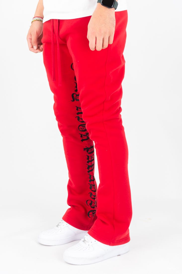 Paradise Stacked Fleece Pants (Red)