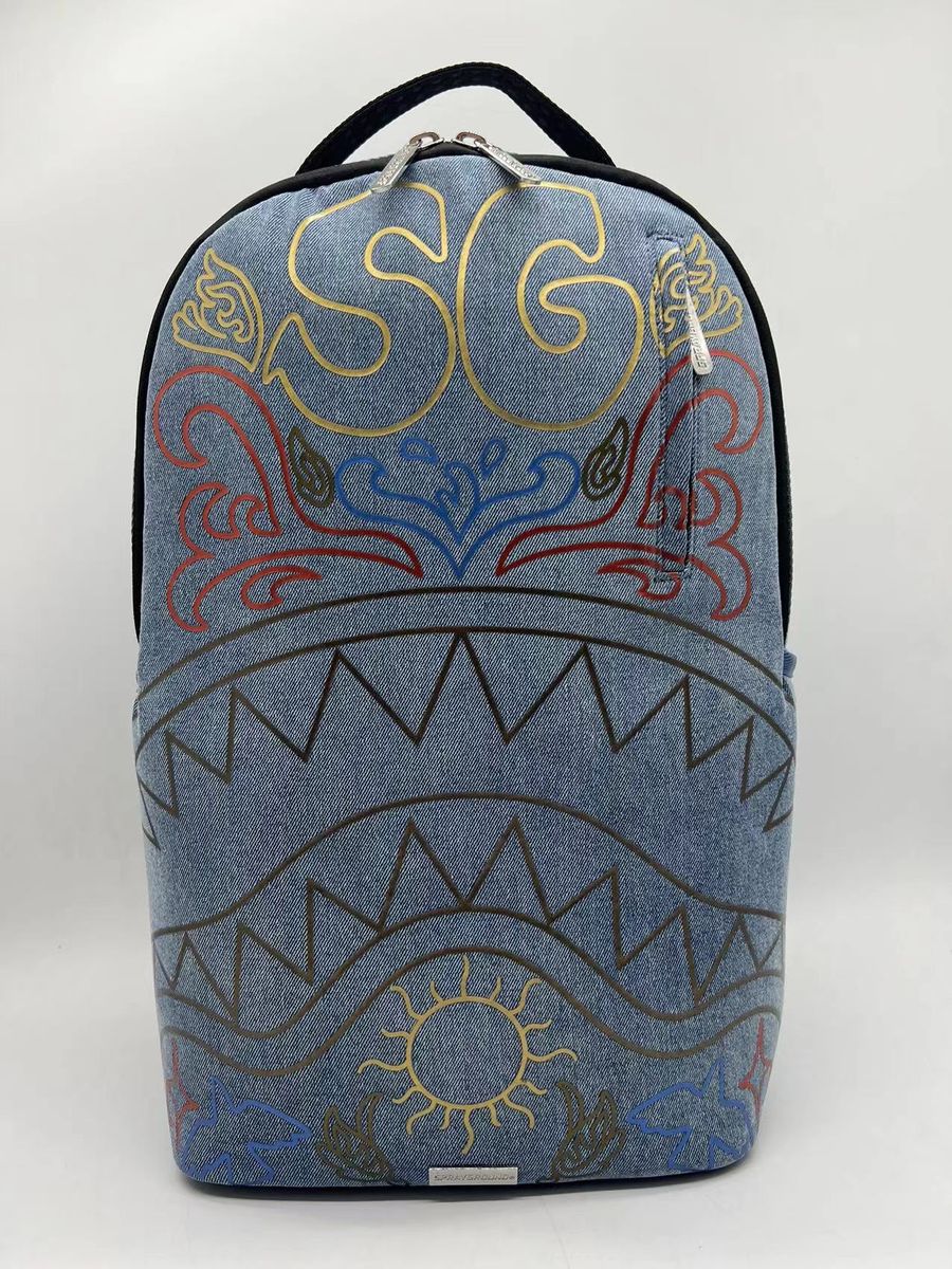 METALLIC PRINTED DENIM SHARK DLXSV BACKPACK