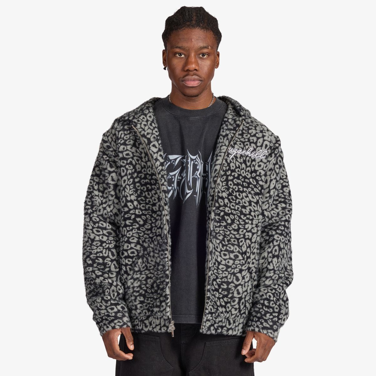 "LOVE LOST" Fur Zip Hoodie (Gray Cheetah)