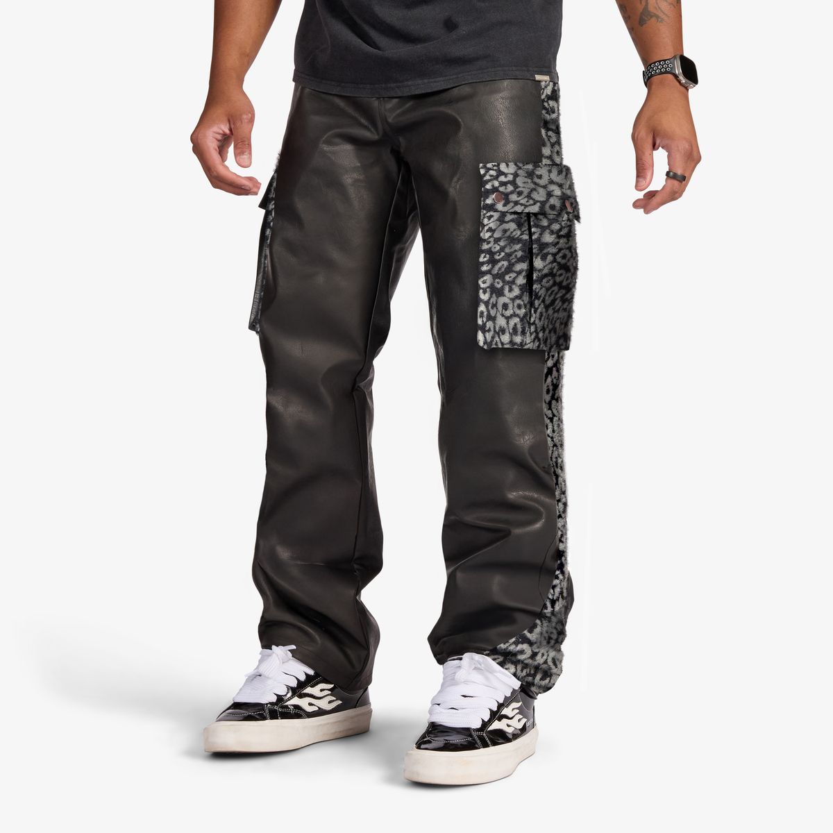 "LOVE LOST" Leather Cargos (Gray Cheetah/Leather)