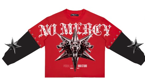 No Mercy Boxy Layered Long Sleeve Tee (Red)