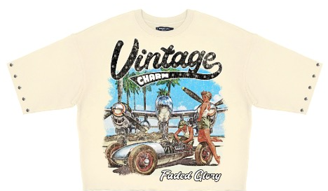 Vintage Charm Cropped Fleece Crew (Eggshell)