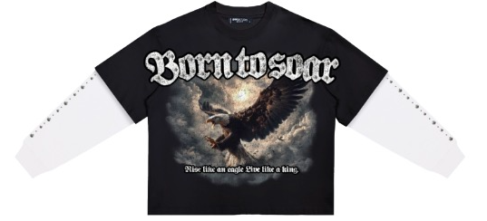 Born To Soar Boxy Layered Long Sleeve Tee (Black)