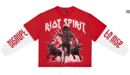 Riot Spirit Boxy Layered  L/Sleeve Tee (Red)