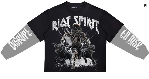 Riot Spirit Boxy Layered  L/Sleeve Tee (Black/Grey)