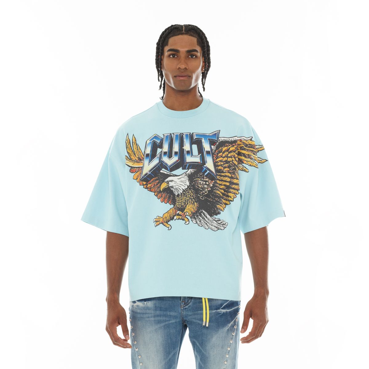 Oversized S/S "Predator" Tee In Blue Glow