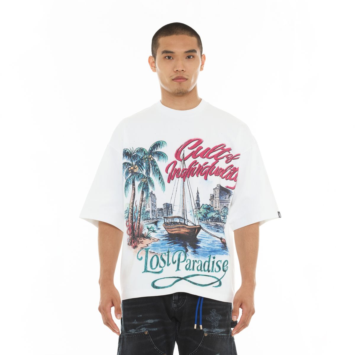 Oversized S/S "Lost Paradise" Tee In White