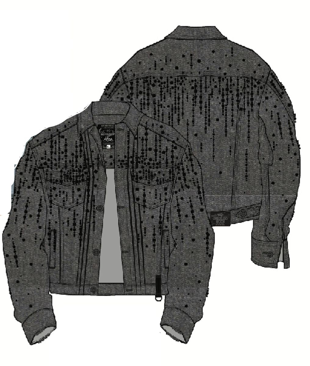 Crystal Drop Cropped Denim Jacket (Volcano Black)