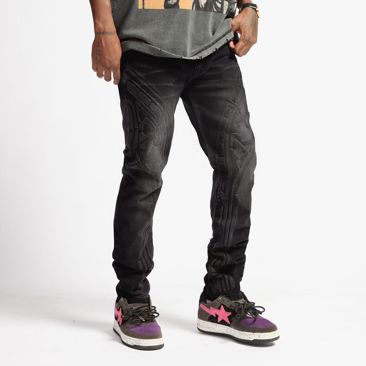 "MUSASHI" Embossed Jean(Black Wash)