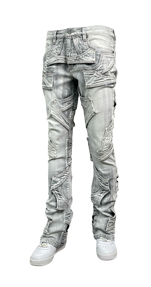 Looped Stacked Jeans (Washed Grey)