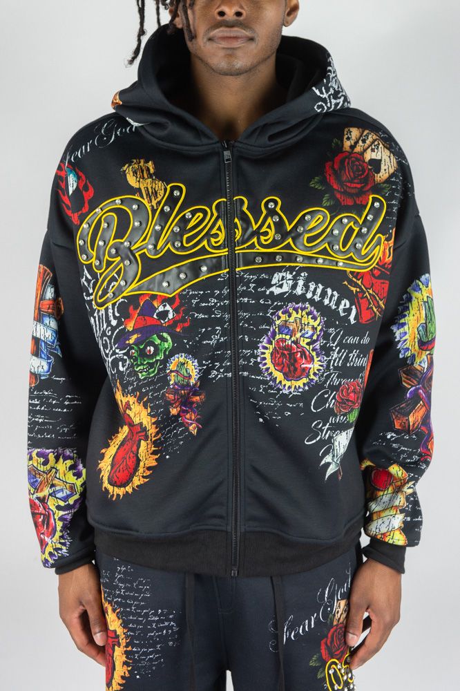 Blessed Aop Fz Hoodie