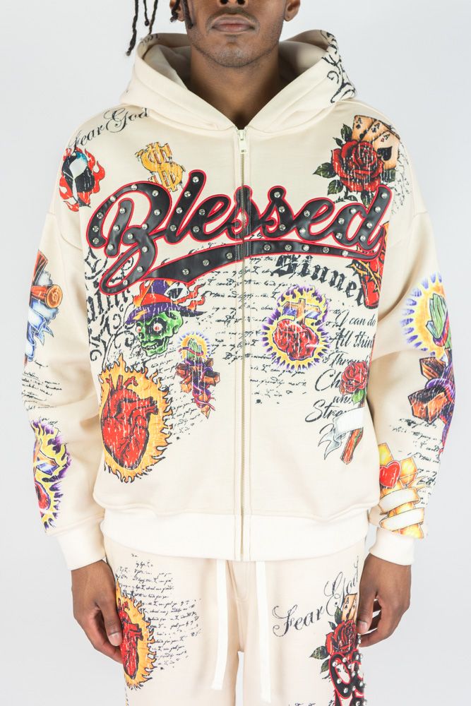 Blessed Aop Fz Hoodie